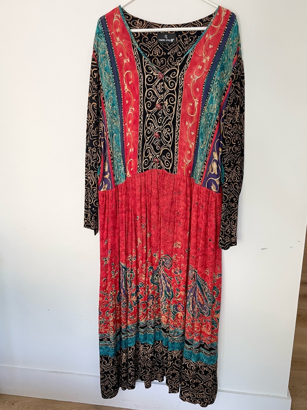 VTG Carole Little Folk House Dress Kaftan Prairie Plus Size 24 Crinkle Paisley - Picture 3 of 5
